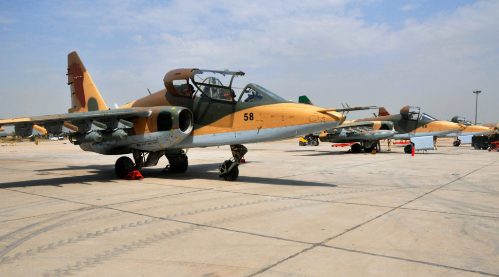 Frota de aeronaves de ataque Su-25 Frogot da IqAF está "groundeada" por falta de suprimentos (Foto: Via IqAF).