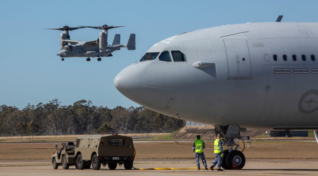 Imagens da Talisman Sabre 2021. MV-22  USN e KC-30 da RAAF (Foto: RAAF). 