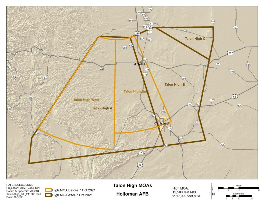 A área Talon foi expandida em mais de 2.000 milhas quadradas no sudeste do Novo México (Foto: USAF).
