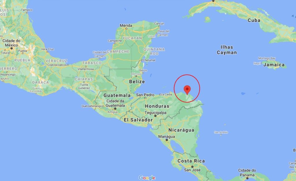 Localização da região onde o Sêneca brasileiro foi preso pelas autoridades de Honduras.