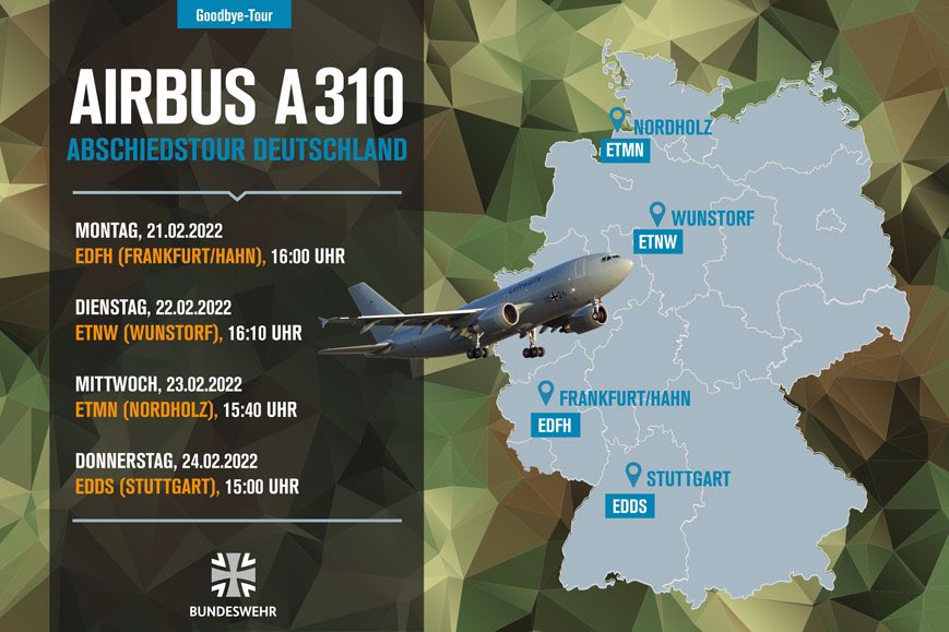 Tour de despedida do último Airbus A310 da Luftwaffe (Fonte: Luftwaffe).