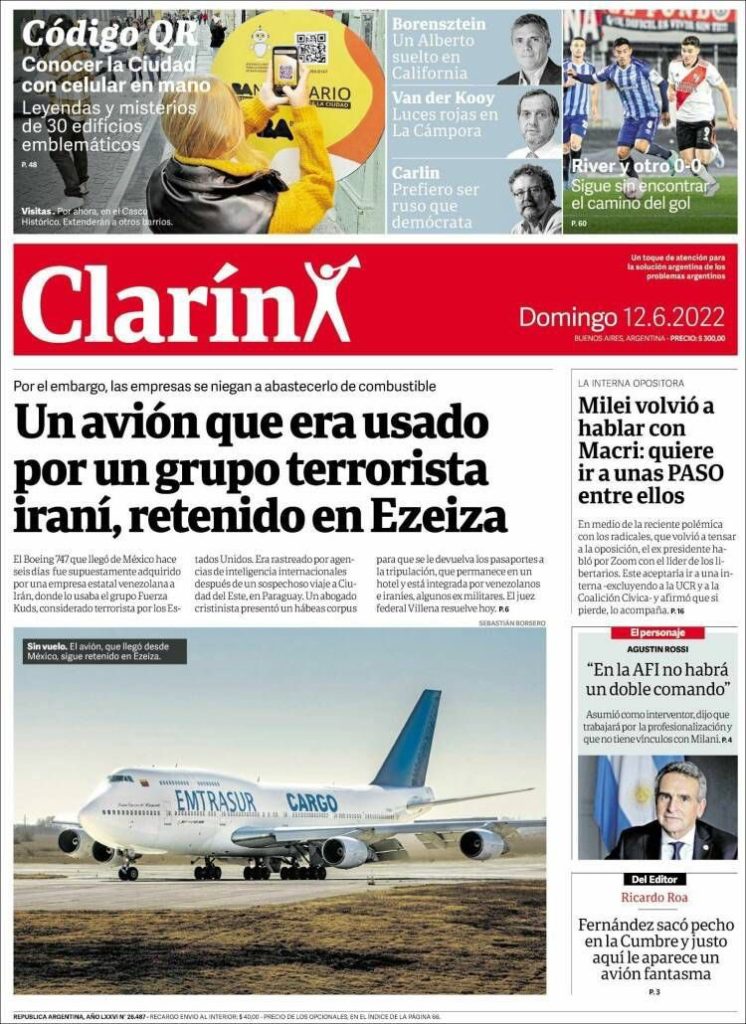 Juan Guiadó, líder da oposição ao governo Maduro, publicou a capa do jornal argentino Clarín nas suas redes sociais (Fonte: Juan Guaidó).