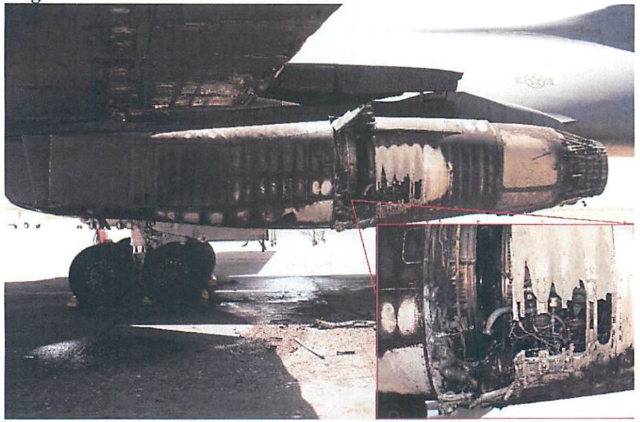 Motor incendiado do B-1B de Dyess (Foto: USAF).
