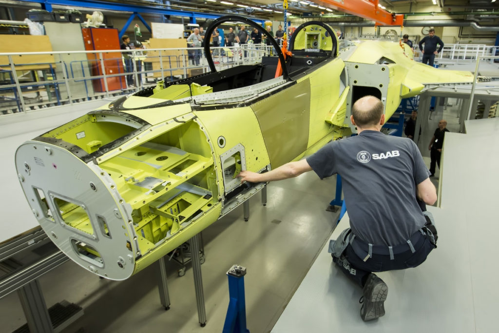 Saab enviou o primeiro kit do Gripen E para montagem na Embraer (Foto ilustrativa: Saab).