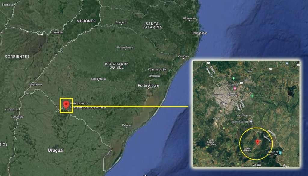 Localização do Aeroporto de Rivera (Fonte: Google Maps).