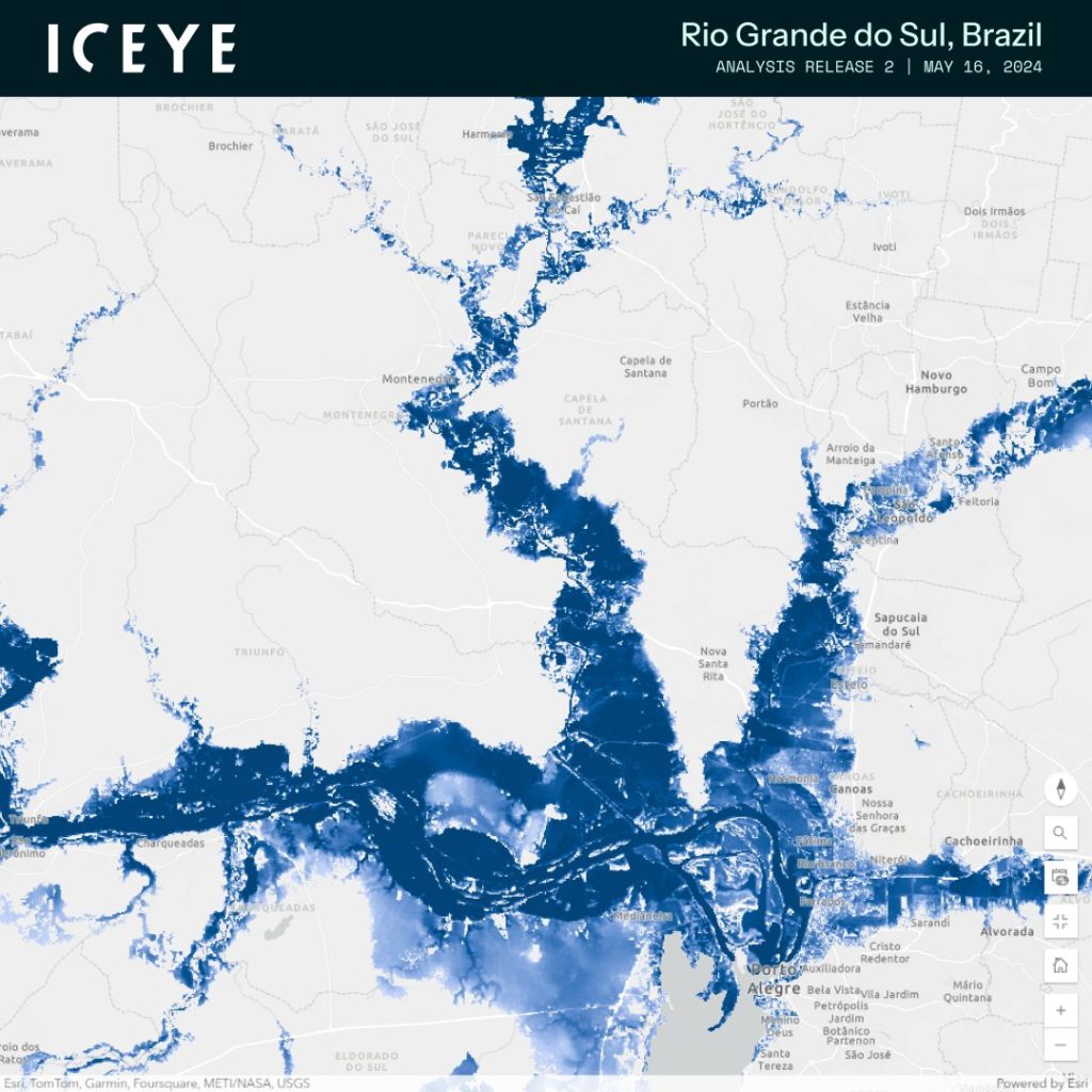 Enchente no RS: ICEYE fornece dados geoespaciais para mapear o impacto das inundações (Fotos: ICEYE).