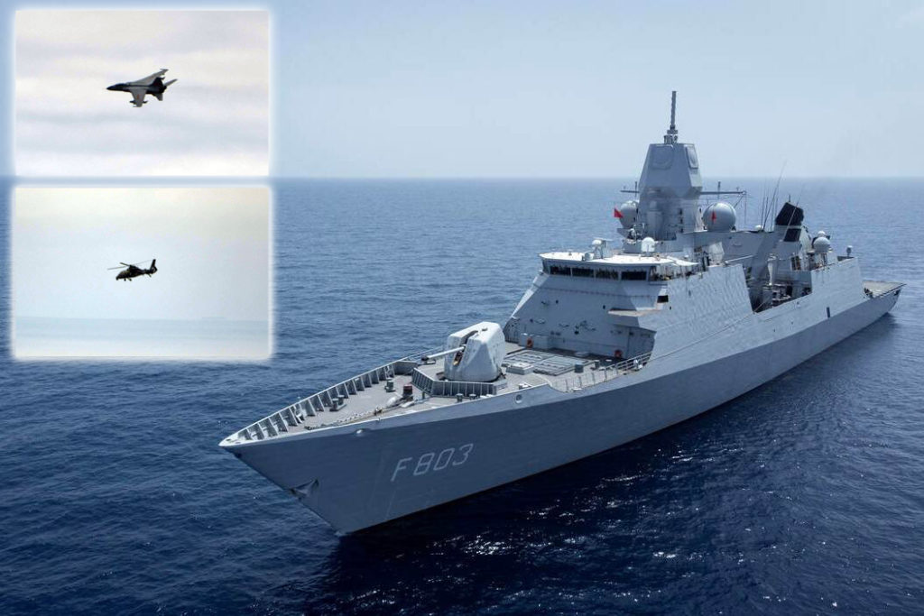Fragata holandesa interceptada por caças e helicóptero da China (Fotos: MoD Holanda).